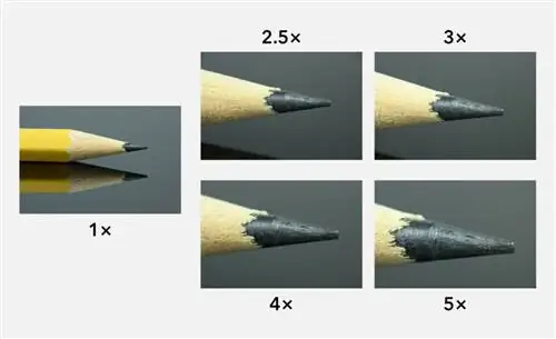 Сравнение увеличения от 1X до 5X