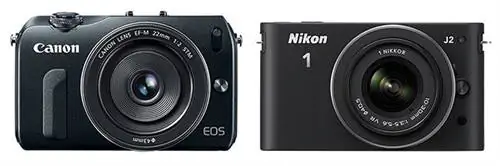 Canon EOS M против Nikon 1 J2 спереди