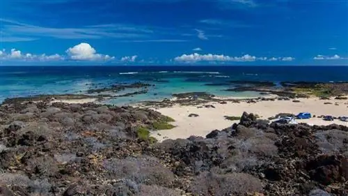 Невероятный пляж Лансароте, окруженный вулканическими скалами и бирюзовыми водами