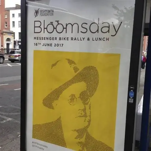 Плакат для Bloomsday - это недельное мероприятие в Дублине, где много разных мероприятий посвящено Джеймсу Джойсу.
