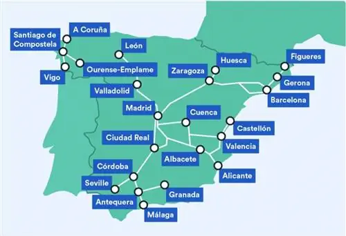 Высокоскоростная железная дорога в Испании. Графика Trainline.com.