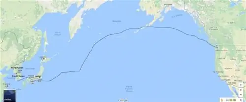 Маршрут корабля из Пусана, Корея, в Сиэтл, Вашингтон.
