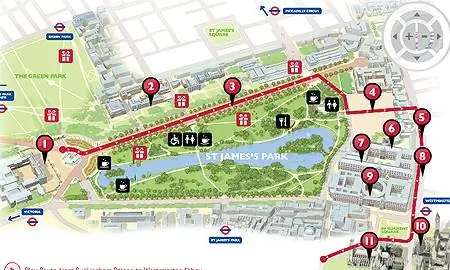 Маршрут королевского свадебного парада в пятницу, 29 апреля, в Лондоне.