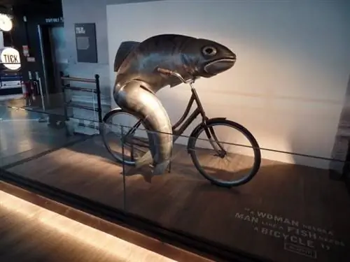 Женщине нужен мужчина, как рыбе велосипед. Один из забавных экспонатов в магазине Guinness Storehouse в Дублине.