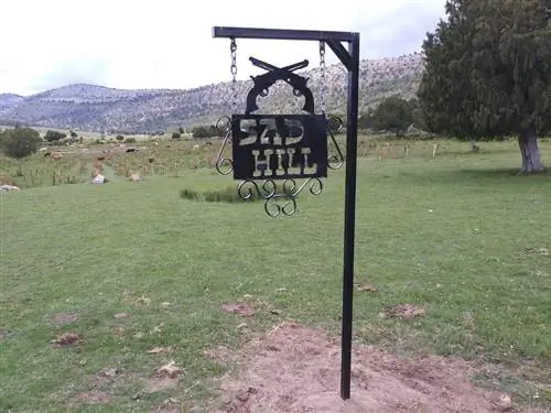 На вывеске указано кладбище Сад-Хилл (на заднем плане).