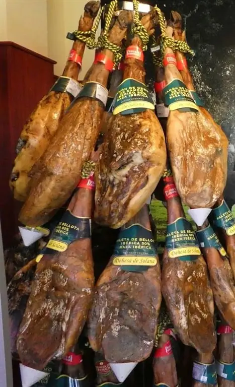 Выдержанный хамон с фермы Iberico к столу в Эстремадуре готов к продаже.