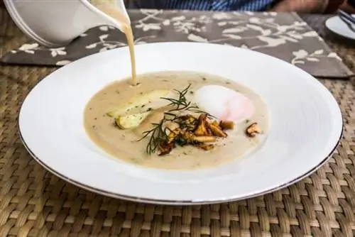 Кулайда, со свежей веточкой укропа и яйцом пашот.