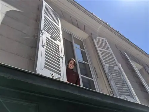 Дочь автора Эрис в окнах их квартиры в Ницце, Франция.