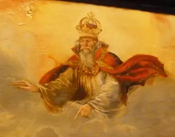 Изображение Всемогущего Бога на одной из надгробных картин, выставленных в Доме рождения Лютера в Айслебене.