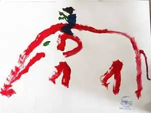 Автопортрет слона с погонщиком на спине.