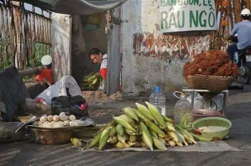 Продавец еды на мосту Лонг Бьен в Ханое.