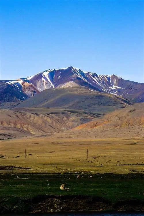 Чуйская степь, Республика Алтай. Межгорная котловина, окруженная хребтами. За хребтами проходит граница с Монголией. Высота над уровнем моря 1700-1800 м. Чуйская степь круглый год окрашена в желто-красные оттенки, поэтому место было названо