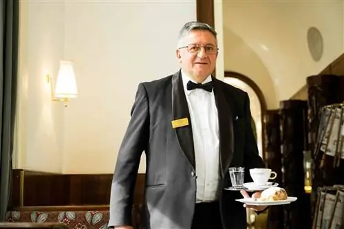Профессиональный официант в кафе Landtmann в Вене, Австрия.