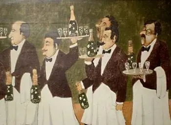 Нетерпеливые официанты на фреске в Hacienda Los Lingues в Сан-Фернандо, Чили. Фотографии Марка Зуссмана.