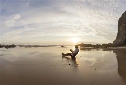 мужчина читает на пляже