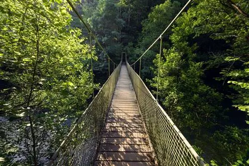 Подвесной мост Форнелос в природном парке Fragas Do Eume A Coruña Galicia.
