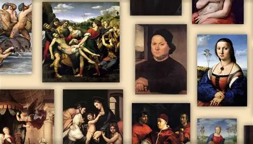 Доска с работами Рафаэля, выставленными в Италии.