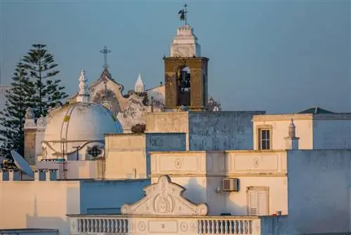 Крыши традиционных домов рыбацкой деревни Ольян недалеко от Фару.