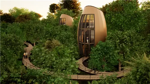 Структуры в форме семян в отеле Mirante do Madad Brazil.