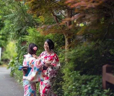 Японские дамы в кимоно беседуют