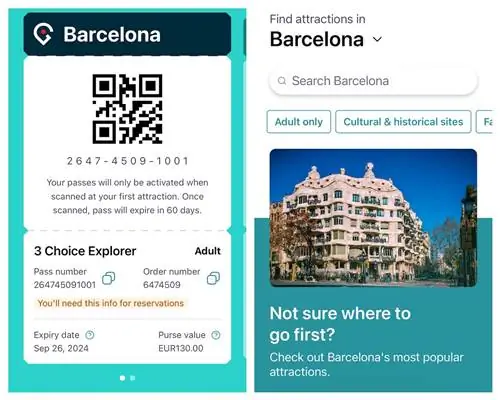 Скриншот проездного Go City в Барселоне