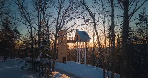 Эта хижина в Квебеке расположена на высоте 33 фута, и вы можете оставаться в ней