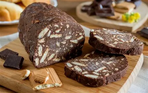 Хрустящая шоколадная салями с дробленым печеньем и какао