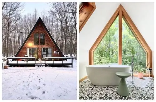 Современная каркасная хижина в горах Поконо.