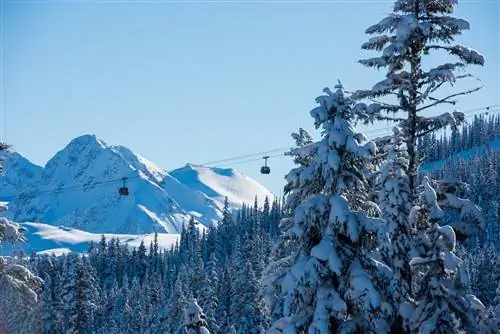 Гондола от пика до пика с красивыми горными пейзажами