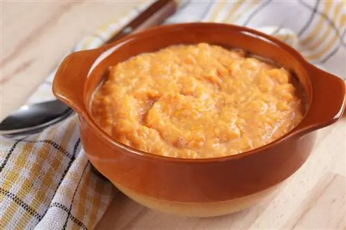 Тыквенный суп в деревенской миске крупным планом