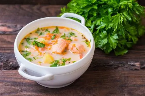Финский суп с кусочками лосося