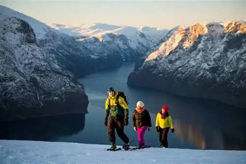 Прогулки на снегоступах Смотровая площадка Stegastein Fjord Норвегия