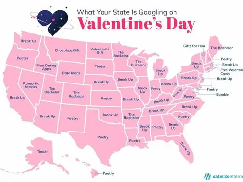 Самый популярный поиск Google в каждом штате США в День святого Валентина