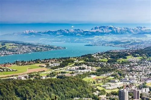 Вид на Цюрихское озеро из Утлиберга, сэкономьте деньги в Цюрихе