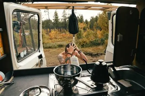 Вид, Из, Внутри, Кемпер, Ван, На, Молодой, Хипстер, Человек, Взять