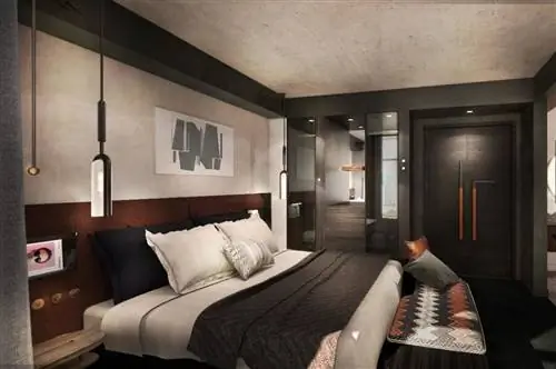 Визуализация спальни в отеле Thompson Hotel Denver, одном из лучших новых роскошных отелей в США.