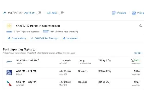 Скриншот из Google Flights в поисках рейса в одну сторону