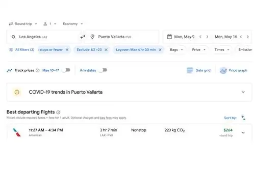 Скриншот из поисковика полетов Google Flights