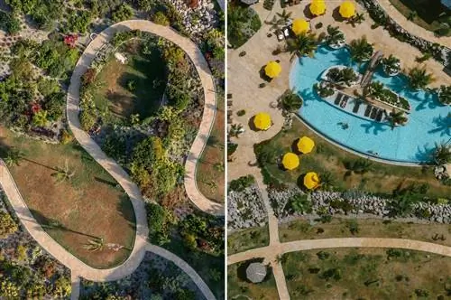Вид с дрона на золотую рок-курортную станцию