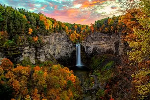 Taughannock Falls Sunset In Full Fall Colors Парки штата Нью-Йорк